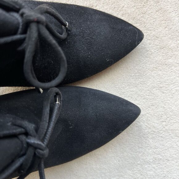 Giorgio Armani Black Suede Stiletto Heel Boots Women EU 38 US 7.5 Tie Pointy Toe - Picture 7 of 16